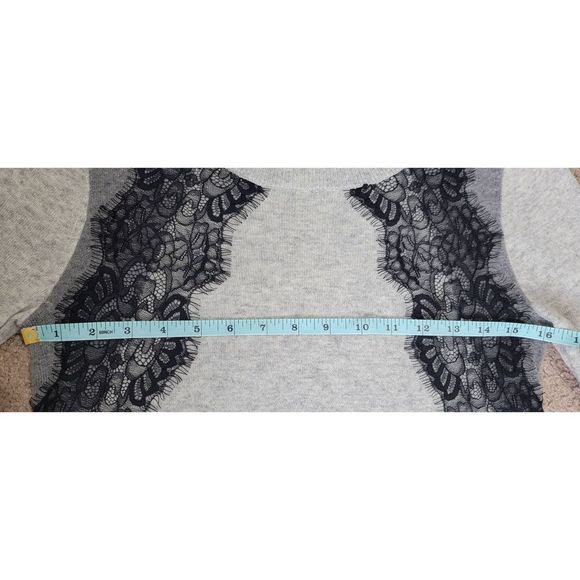J. Crew Sweater Crew Neck Womens XS Grey w/ Black Lace Accent Soft Wool Blend - Picture 10 of 12